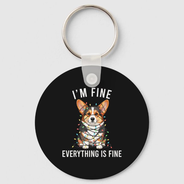 Chaveiro Corgi Christmas I'm Fine Everything Is Fine  (Frente)