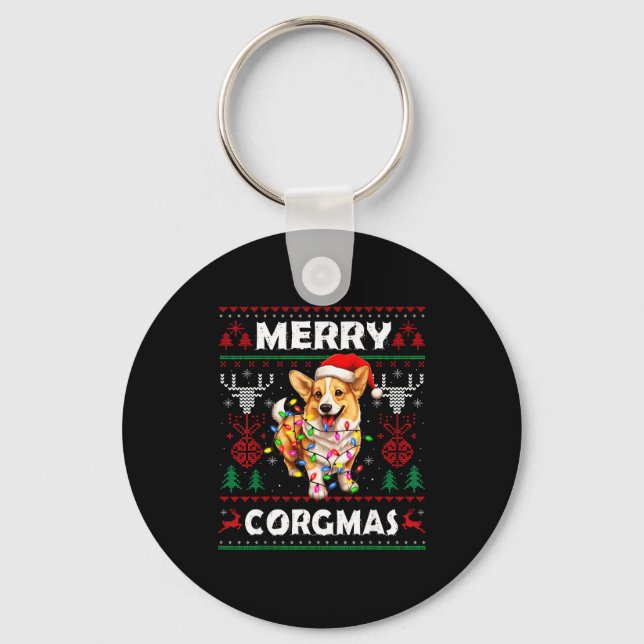 Chaveiro Corgi Dog Merry Corgmas Santa Corgi Ugly Christmas (Frente)