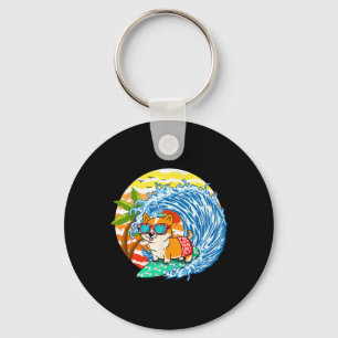 Chaveiro Corgi Engraçado Cachorro Surfando Surfista Praia H