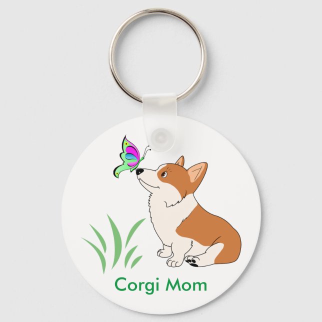 Chaveiro Corgi Mãe com Borboleta (Frente)