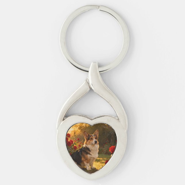 Chaveiro Corgi nas Rosas I (Frente)