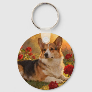 Chaveiro Corgi nas Rosas VI