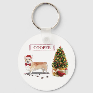 Chaveiro Corgi Natal Divertido Cachorro com Árvore