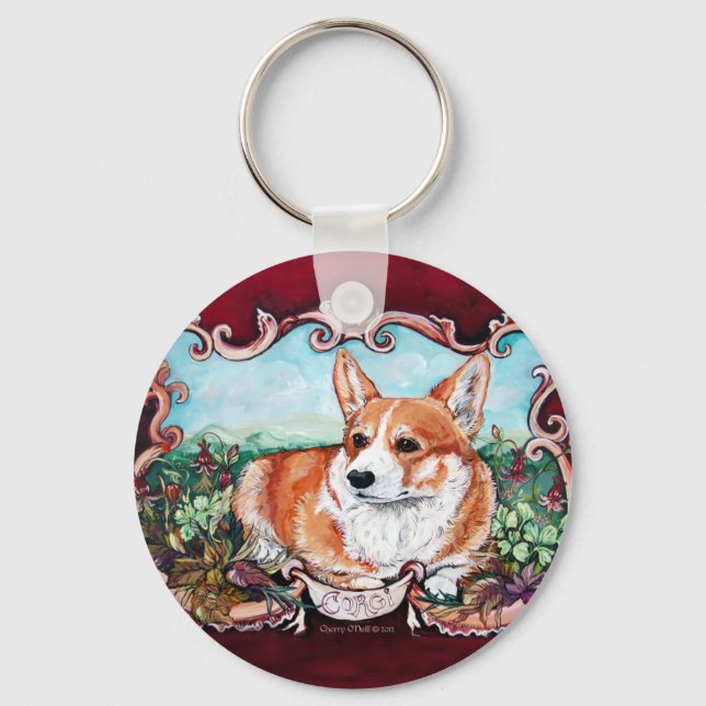 Chaveiro Corgi no Jardim! (Frente)