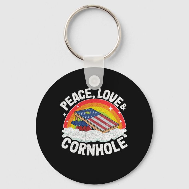 Chaveiro Corn Hole Retro Sunset American Flag Peace Love Co (Frente)