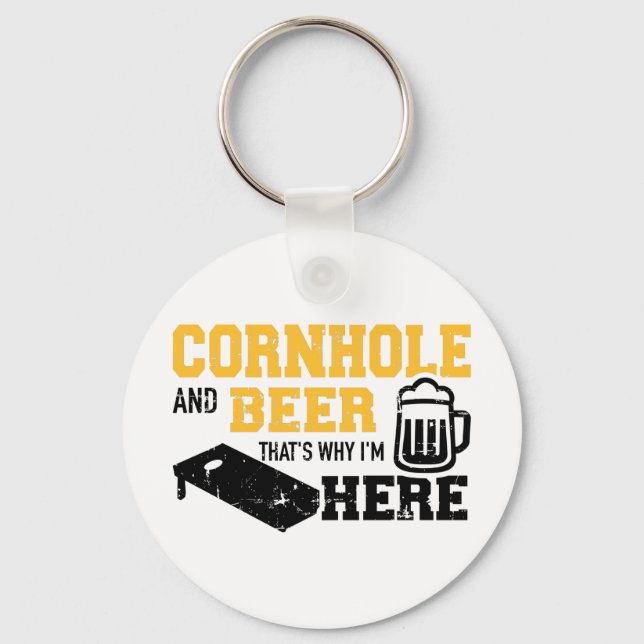 Chaveiro Cornhole e cerveja é por isso que estou aqui (Frente)