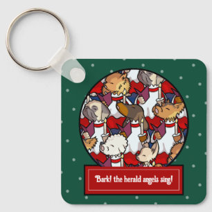 Chaveiro Coro de Cães Engraçados Canto de Natal Cartoon Pug