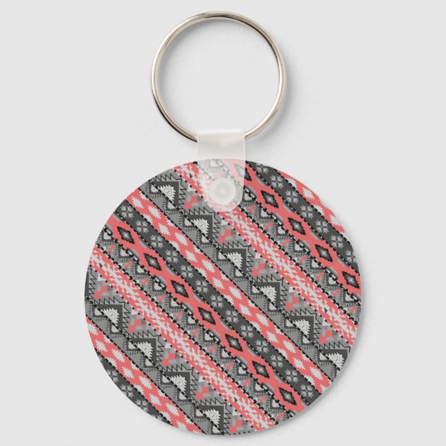 Chaveiro Coroa cinza-branca-aztec-padrão-design (Frente)