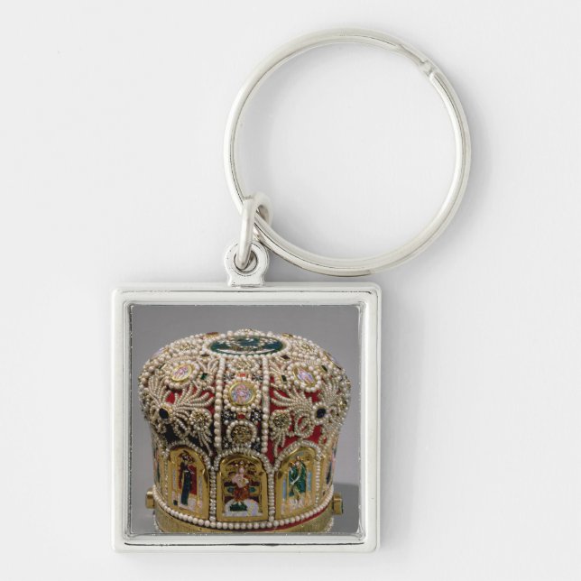 Chaveiro Coroa da mitra ajustada com pérolas e precioso (Frente)