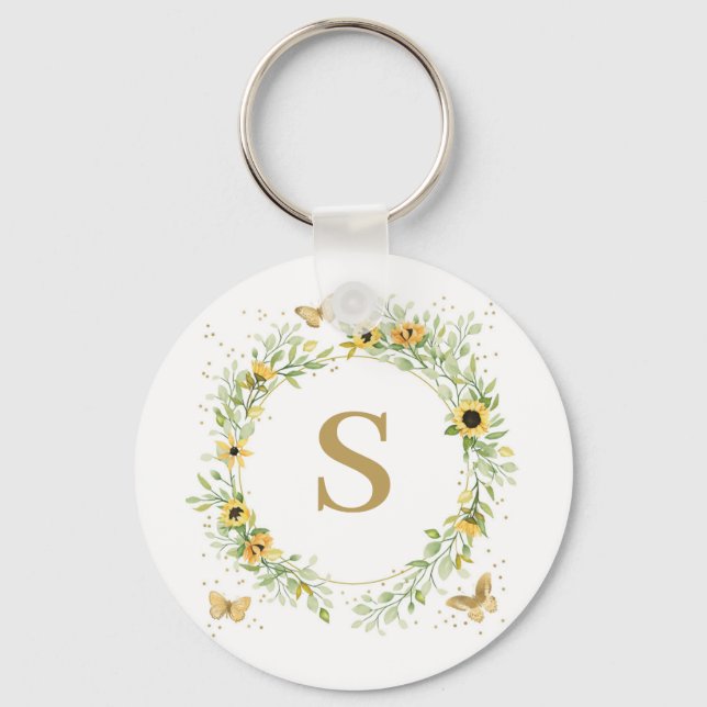 Chaveiro Coroa de Girassóis Com Monograma de Borboletas (Frente)