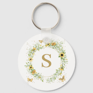 Chaveiro Coroa De Girassol Com Borboletas Monograma