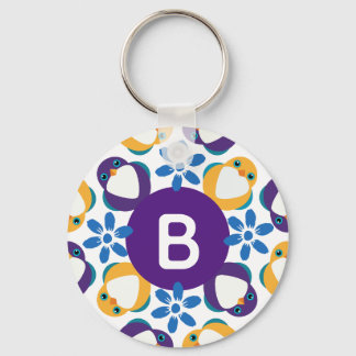 Chaveiro Coroa de Letras Iniciais com Pássaros e Flores Fof