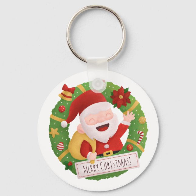 Chaveiro Coroa de Natal do Papai Noel Bonito e Alegre (Frente)