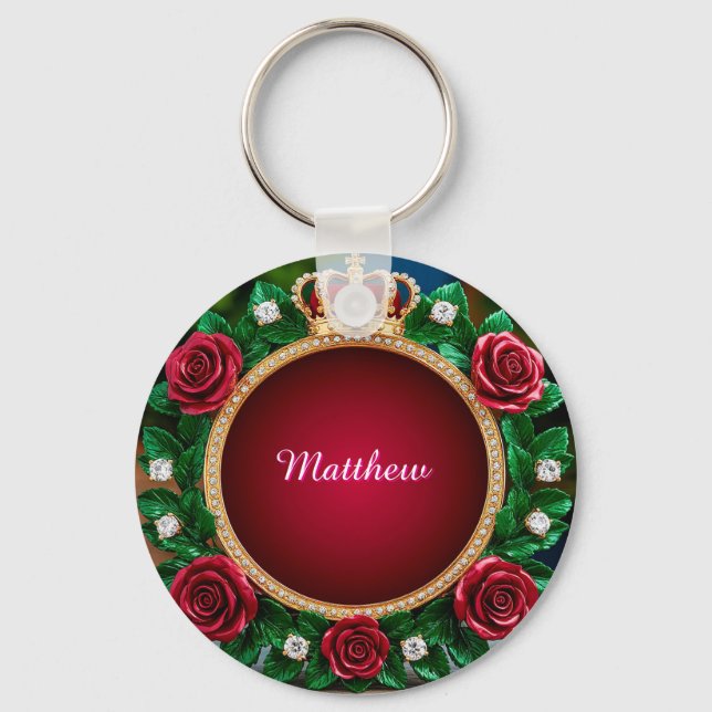 Chaveiro Coroa de Ouro Luxuosa Adornada Com Rosas (Frente)