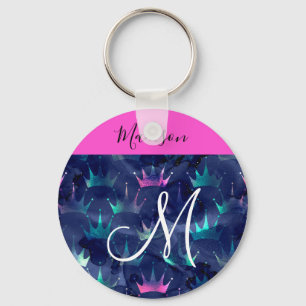 Chaveiro Coroa de sereia com brilho rosa brilhante Monogram