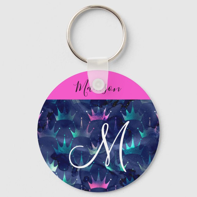 Chaveiro Coroa de sereia com brilho rosa brilhante Monogram (Frente)