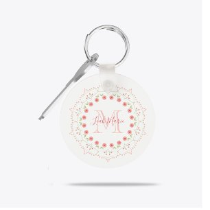 Chaveiro Coroa Floral de Pêssego Monograma Personalizado