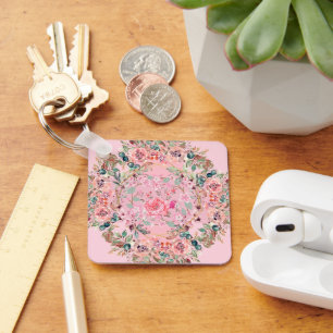 Chaveiro Coroa Floral Rosa, Suave Romance Botânico