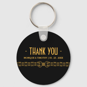 Chaveiro Correia Dourado ornamentado - obrigado preto