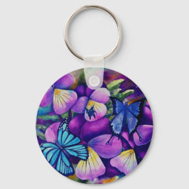 Chaveiro Corrente-chave Borboletas e Panseys