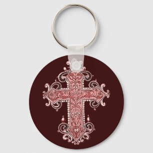 Chaveiro Corrente-chave de Arte Cruzada Rosa Brilhante!