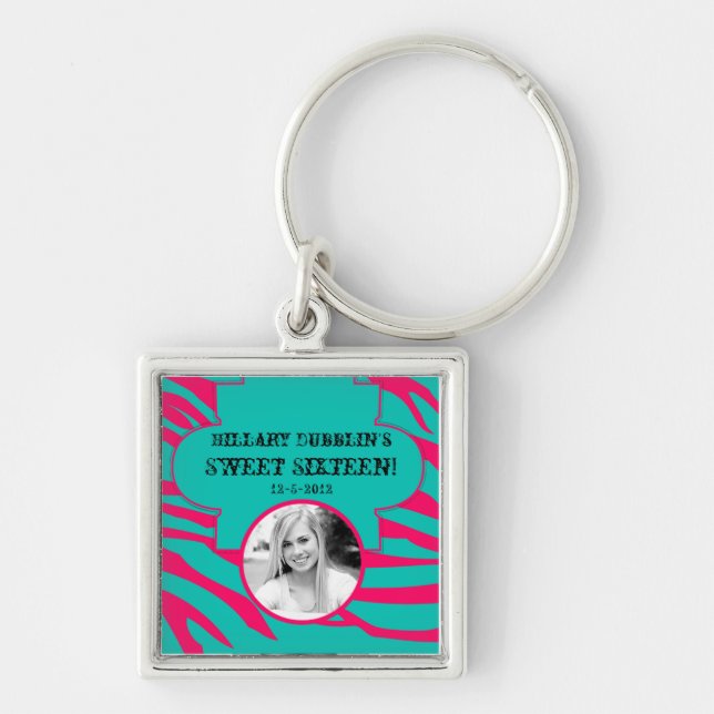 Chaveiro Corrente-chave de impressão animal com zebra rosa  (Frente)