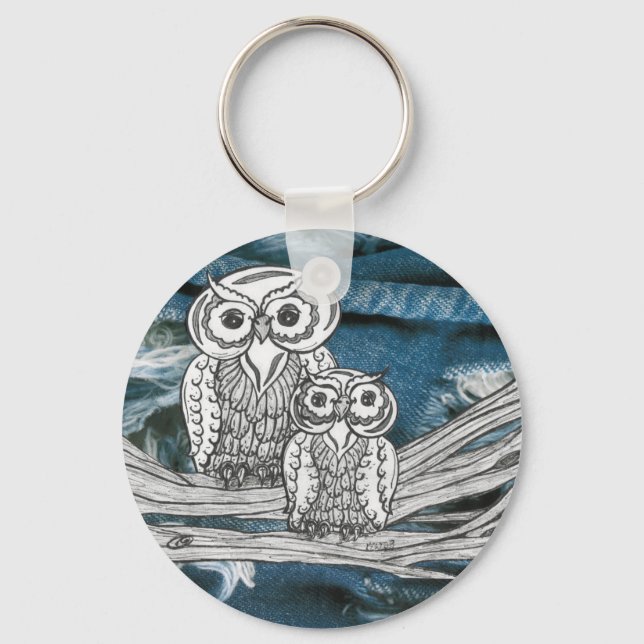 Chaveiro Corrente chave Denim Owls (Frente)