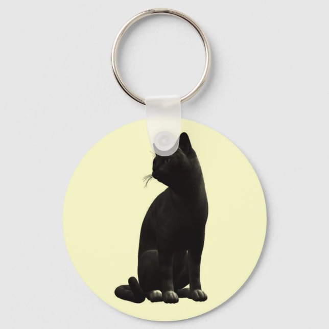 Chaveiro Corrente de Chave de Gato Preto Sentado (Frente)