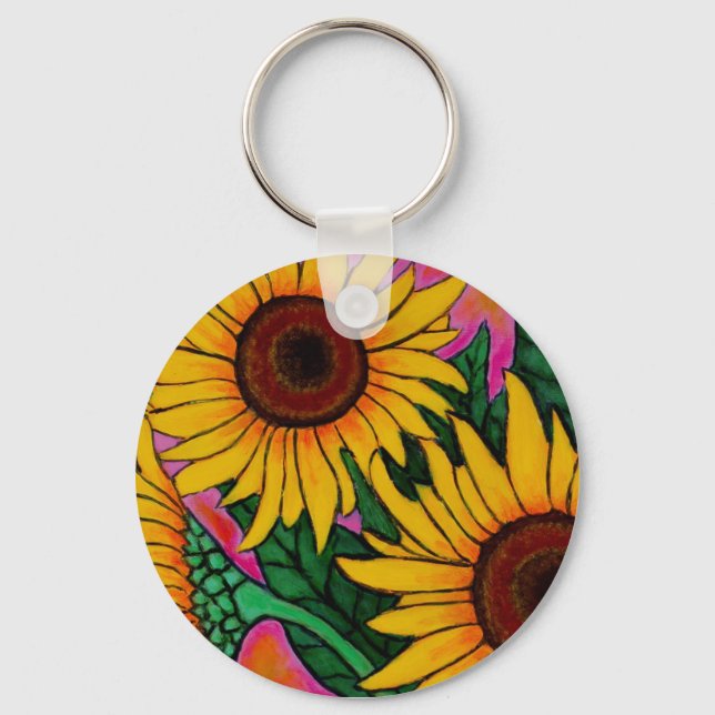 Chaveiro Corrente de Chave de Girassol Floral Funky (Frente)
