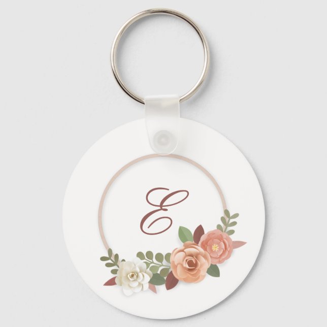 Chaveiro Corrente de Chaves Personalizada com Flores e Inic (Frente)
