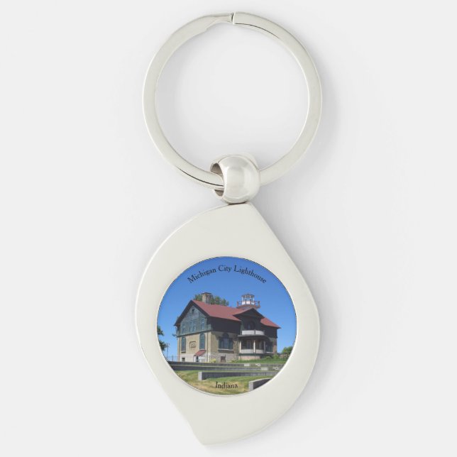 Chaveiro Corrente de metal do Farol da cidade de Michigan (Frente)