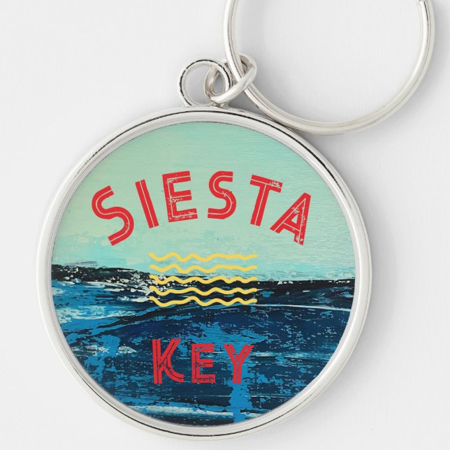 Chaveiro Corrente divertida com arte de praia Siesta Key (Frente)
