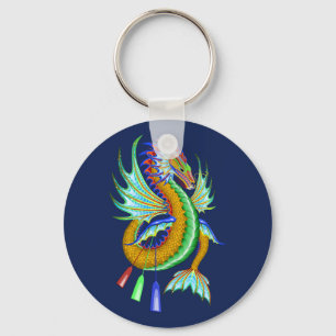 Chaveiro Corrida Dourada e verde de dragões de água