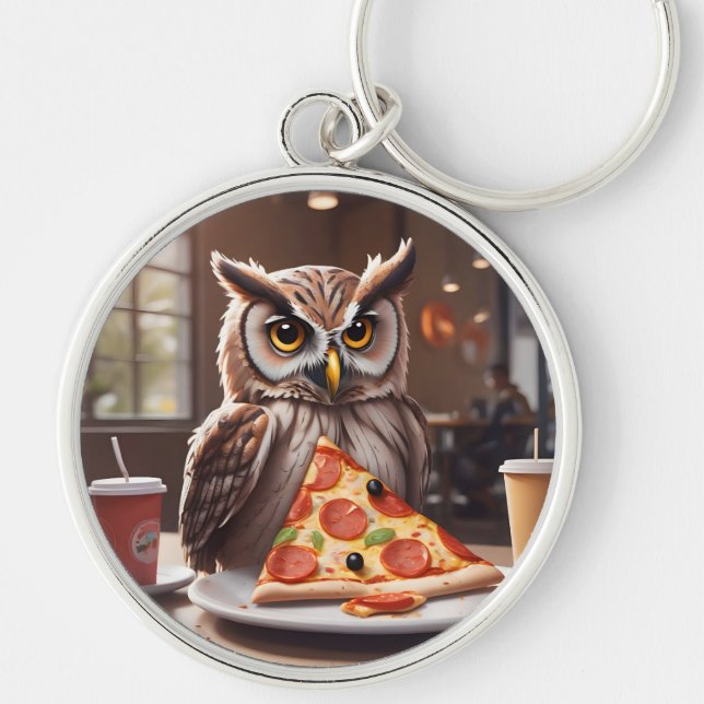 Chaveiro Coruja Adoradora de Pizza em Café (Frente)