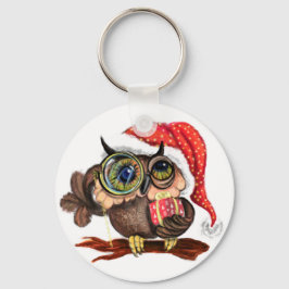 Chaveiro Coruja-Bebê Bonita Com Chapéu e Presente de Natal