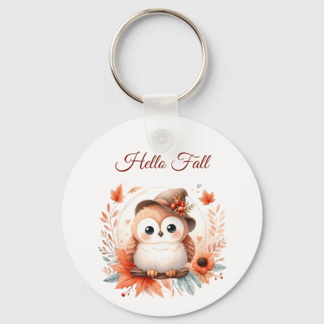 Chaveiro Coruja de outono giro sentado em uma filial (Frente)