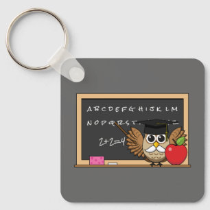 Chaveiro Coruja de Professores Bonita com Cartoon Apple