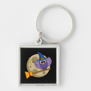 Chaveiro Coruja do Cartoon voando na vassoura