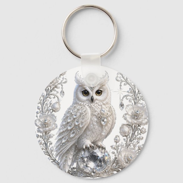 Chaveiro Coruja Pérola Cristal Branco (Frente)