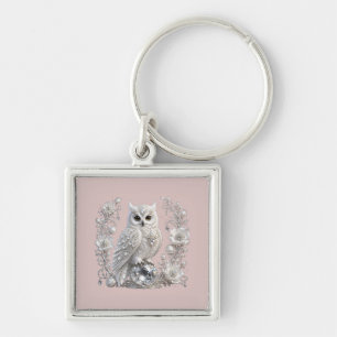 Chaveiro Coruja Pérola Cristal Branco