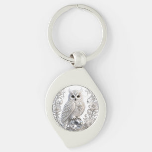 Chaveiro Coruja Pérola Cristal Branco
