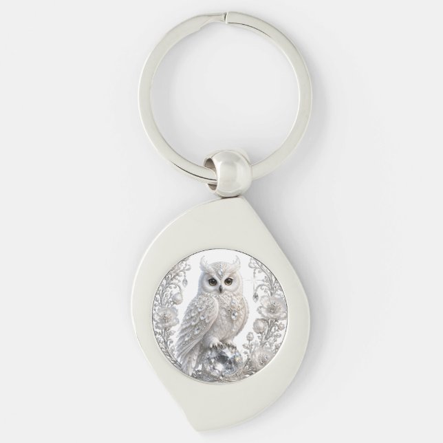 Chaveiro Coruja Pérola Cristal Branco (Frente)
