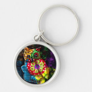 Chaveiro Coruja Whimsic Talavera Estilo Verde Vermelho Azul