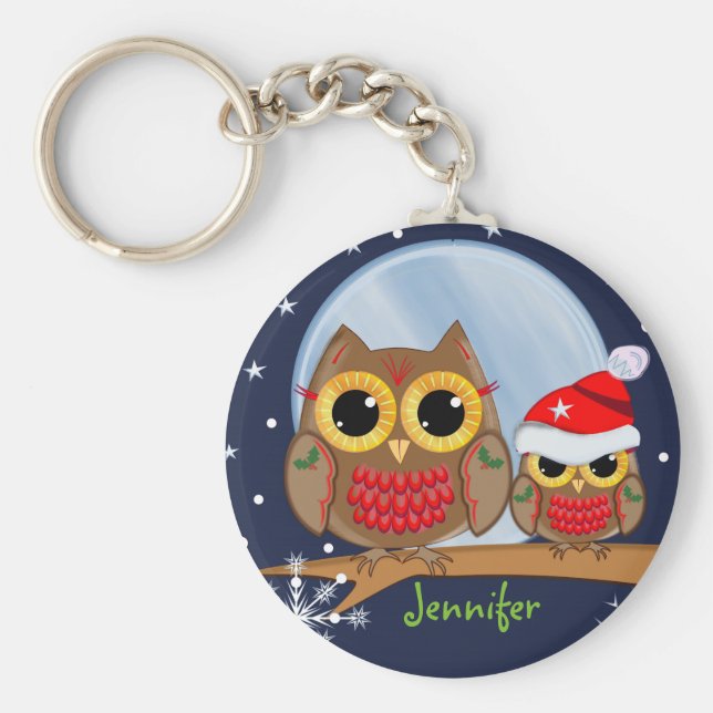 Chaveiro Corujas de Natal bonitas e nome personalizado (Frente)
