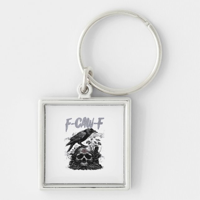 Chaveiro Corvo F-Caw-F Engraçado Funny Halloween Retro Clás (Frente)