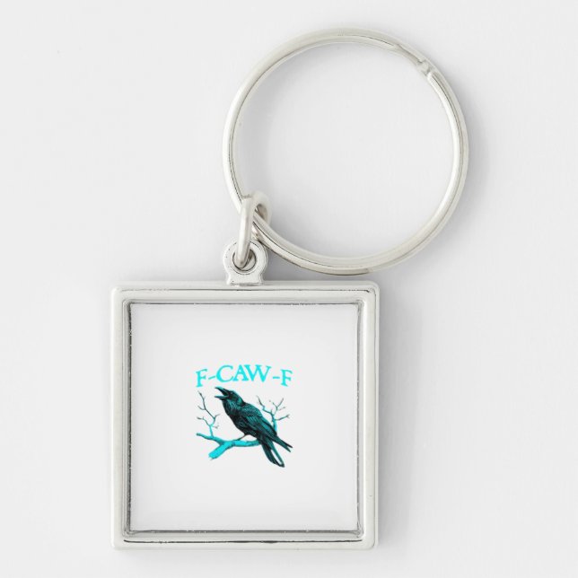 Chaveiro Corvo F-Caw-F Pássaro Engraçado Retro (Frente)