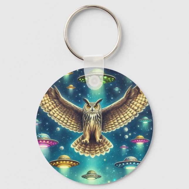 Chaveiro Cosmic Owl Nightscape - OVNIs no céu (Frente)