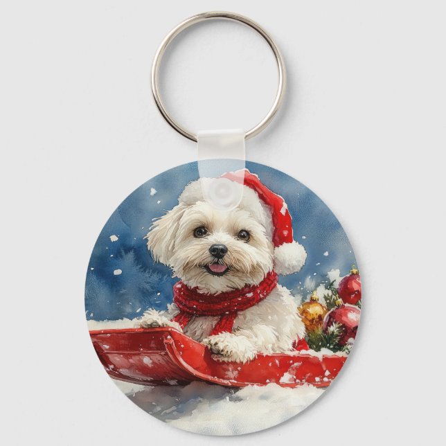 Chaveiro Coton De Tulear no Trenó Deixe Nevar Natal (Frente)