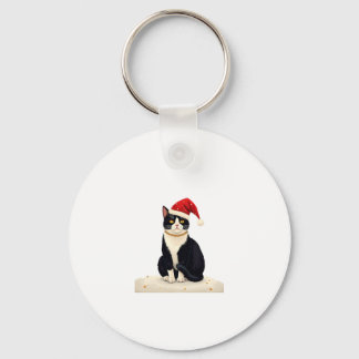 Chaveiro Cottagecore Tuxedo Cat Funny Xmas Aesthetic Santa