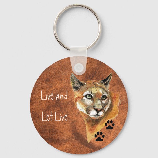 Chaveiro Cougar Puma Mountain Lion "Live and Let Live" (Frente)